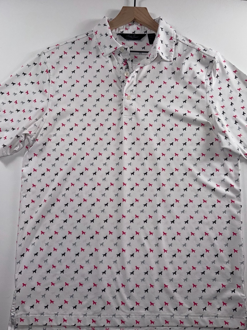 Bobby Jones Performance Collection Golf Polo Shirt Medium Pink & Gray Dog Print